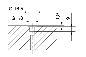Schema filettatura del tubo ISO 228 parte 1 - G1/8 per perni filettati secondo DIN 3852 parte 2, forma A (con anello di tenuta secondo DIN 3869) o forma B (con bordo di tenuta)