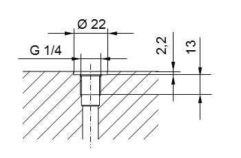 Filettatura del tubo ISO 228 parte 1 - G1/4 per perni filettati secondo DIN 3852 parte 2, forma A (con anello di tenuta secondo DIN 3869) o forma B (con bordo di tenuta)