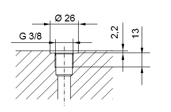 Schema filettatura del tubo ISO 228 parte 1 - G3/8 per perni filettati secondo DIN 3852 parte 2, forma A (con guarnizione secondo DIN 3869) o forma B (con bordo di tenuta)