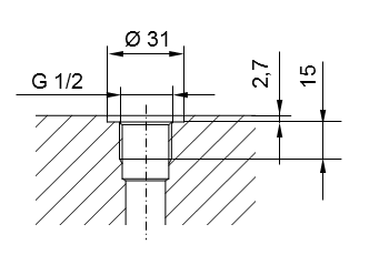 Schema filettatura del tubo ISO 228 parte 1 - G1/2 per perni filettati secondo DIN 3852 parte 2, forma A (con anello di tenuta secondo DIN 3869) o forma B (con bordo di tenuta)