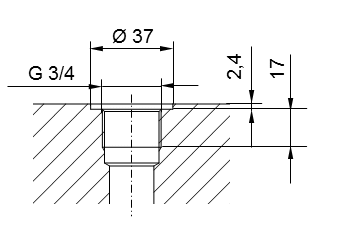 Schema filettatura del tubo ISO 228 parte 1 - G3/4 per perni filettati secondo DIN 3852 parte 2, forma A (con anello di tenuta secondo DIN 3869) o forma B (con bordo di tenuta)