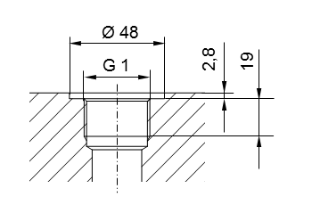 Filettatura del tubo ISO 228 parte 1 - G1 per perni filettati secondo DIN 3852 parte 2, forma A (con anello di tenuta secondo DIN 3869) o forma B (con bordo di tenuta)