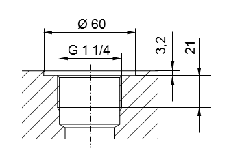 Schema filettatura del tubo ISO 228 parte 1 - G1 1/4 per perni filettati secondo DIN 3852 parte 2, forma A (con guarnizione secondo DIN 3869) o forma B (con bordo di tenuta)