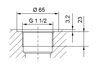 Schema filettatura del tubo ISO 228 parte 1 - G1 1/2 per perni filettati secondo DIN 3852 parte 2, forma A (con guarnizione secondo DIN 3869) o forma B (con bordo di tenuta)