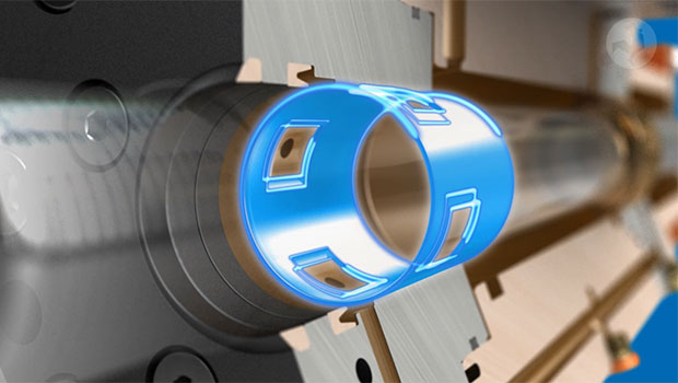 Il sistema di guida nella chiusura, il cuscinetto idrostatico dello stelo pistone Servobear®, è particolarmente indicato per movimenti e oscillazioni altamente dinamici.